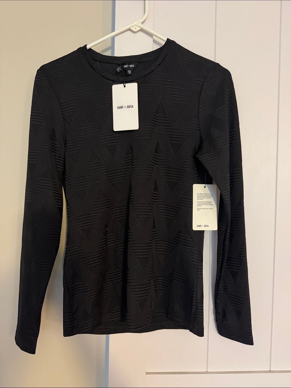 SAINT + SOFIA Black Textured Long-Sleeve Top NWT